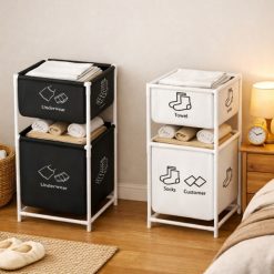 Organizador de Ropa Sucia 2 Niveles con Compartimientos de Tela
