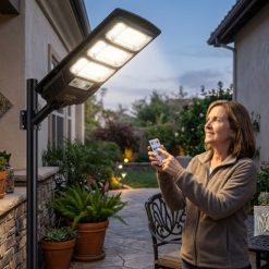 Foco Solar Tipo Poste 600W Tasbel con Soporte, Control Remoto y Sensor de Movimiento