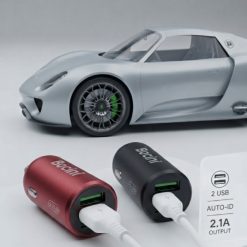 Cargador de Auto con 2 USB + Cable Iphone Rojo y Negro