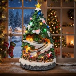 Villa Árbol de Navidad con Tren en Movimiento, Música y Luces