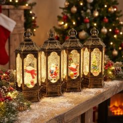 Farol Navideño con Efecto de Nieve en Remolino, Luz Led y Música