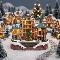 Villa Navideña con Edificios con Música, Movimiento y Luz