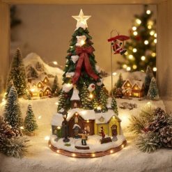Villa Navideña Árbol de Navidad con Movimiento, Música y Luz Led