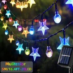 Guirnalda Solar de 20 Estrellas y Esferas Multicolor de 5 Mt.