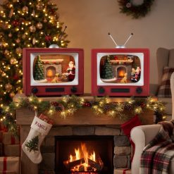 Adorno Navideño de TV Retro con Luces Led, Movimiento y Música